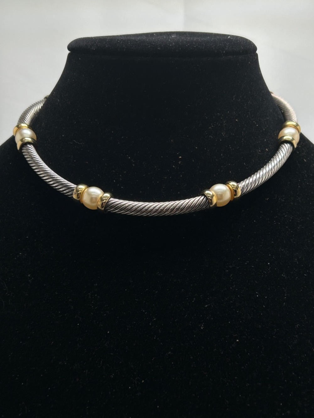 Vintage Mixed Metal And Pearl Choker, Short Necklace